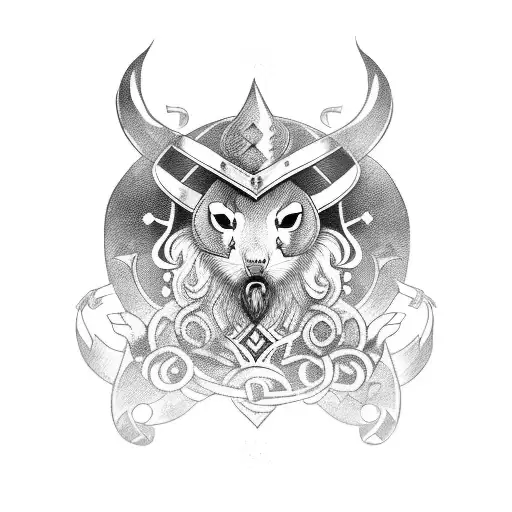 Viking woman and possum tattoo design idea