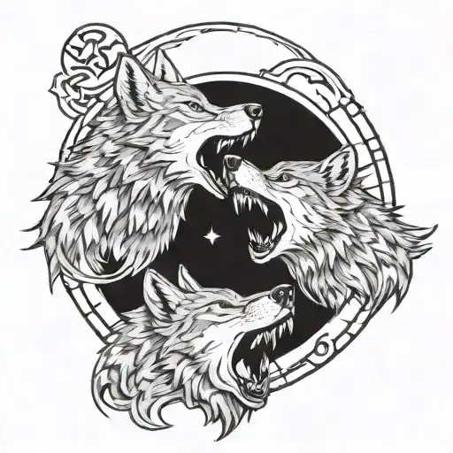 alpha wolf pair yelling at the moon tattoo design idea
