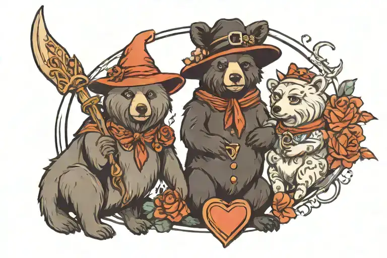 soulmate bear and witch tattoo design idea