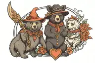 soulmate bear and witch tattoo design idea