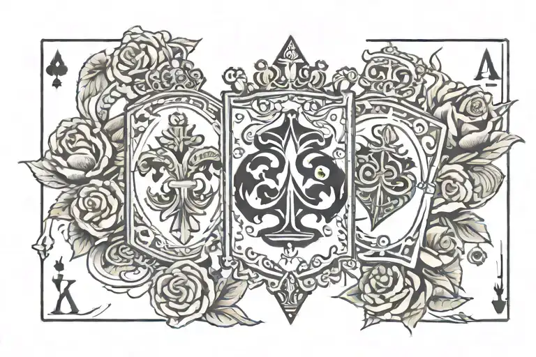 spade A black grey tattoo, King and queen cards, money theeme tattoo design idea