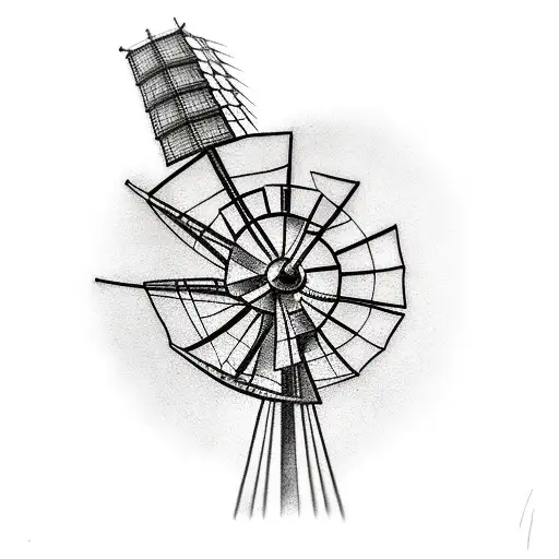 A windmill surrounded by cattle tattoo design idea