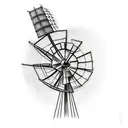 A windmill surrounded by cattle tattoo design idea