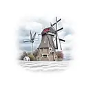 A windmill surrounded by cattle tattoo design idea
