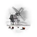 A windmill surrounded by cattle tattoo design idea