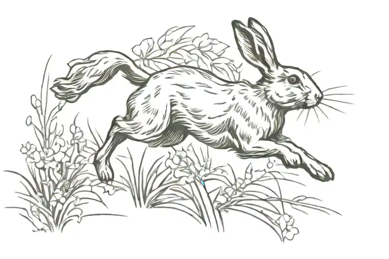 running rabbit surrounded tattoo design idea