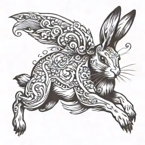 running rabbit tattoo design idea