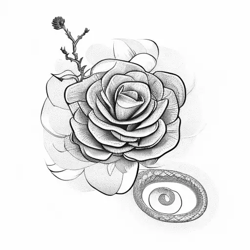 A botanical illustration of a snake wrapped around a flower tattoo design idea