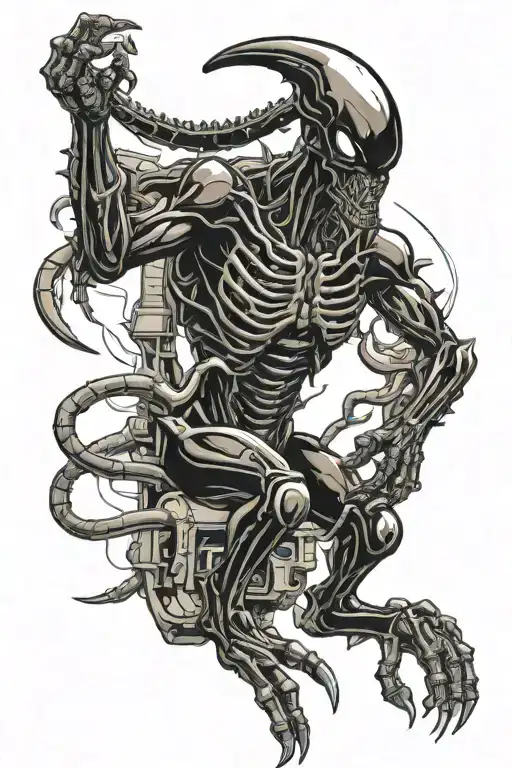 black xenomorph alien climbs down tattoo design idea