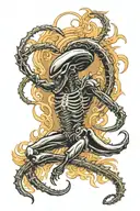 black xenomorph climbs down tattoo design idea