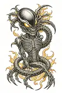 black xenomorph climbs down tattoo design idea