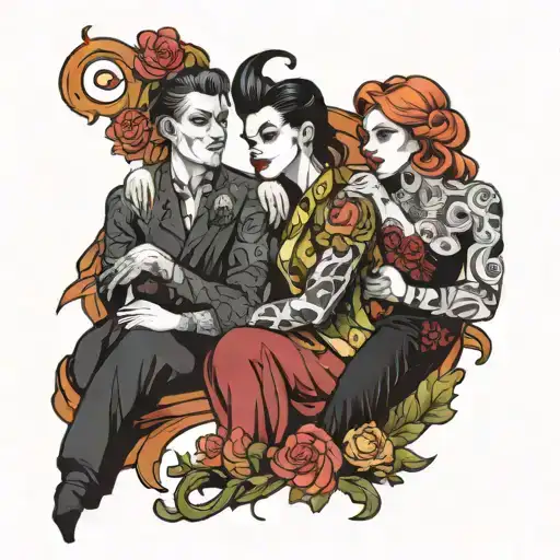 four people posing dramatically  tattoo design idea