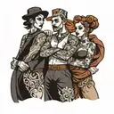 four people posing dramatically  tattoo design idea