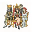 four people sitting on thrones tattoo design idea