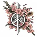 The word peace in Japanese vertically with a cherry blossom tree as a tattoo tattoo design idea