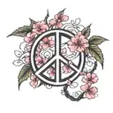 The word peace in Japanese vertically with a cherry blossom tree as a tattoo tattoo design idea