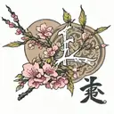 The word peace in Japanese vertically with a cherry blossom tree as a tattoo tattoo design idea