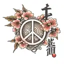 The word peace in Japanese vertically with a cherry blossom tree as a tattoo tattoo design idea