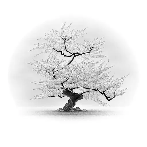 Japanese cherry blossom tree with a dragon emerging from it tattoo design idea