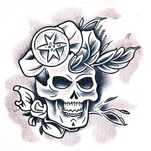 skull with branches tattoo design idea