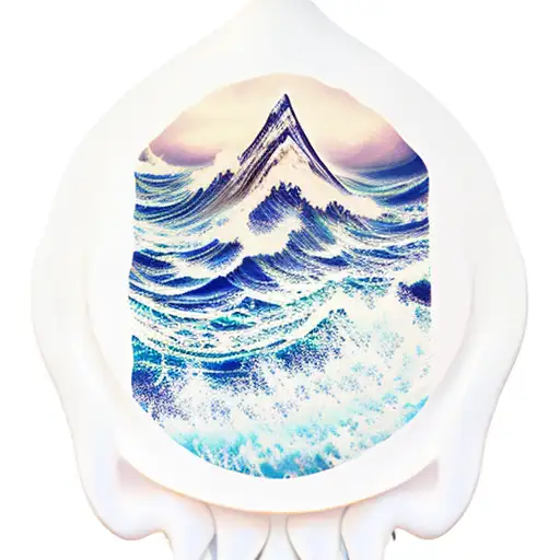 Ocean Wave with mountains rising up to two doves tattoo design idea