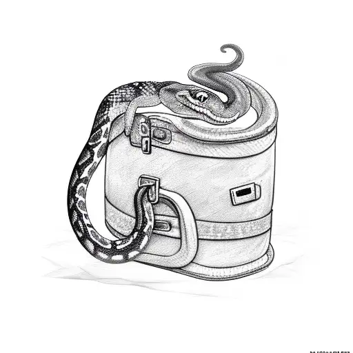 A snake coiled around a suitcase, representing your love for both travel and your favorite animal tattoo design idea