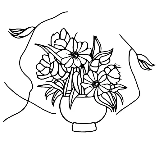 A minimalist tattoo of a bouquet of tulips with the stems forming the shape of a book, representing the love for both flowers and literature. tattoo design idea