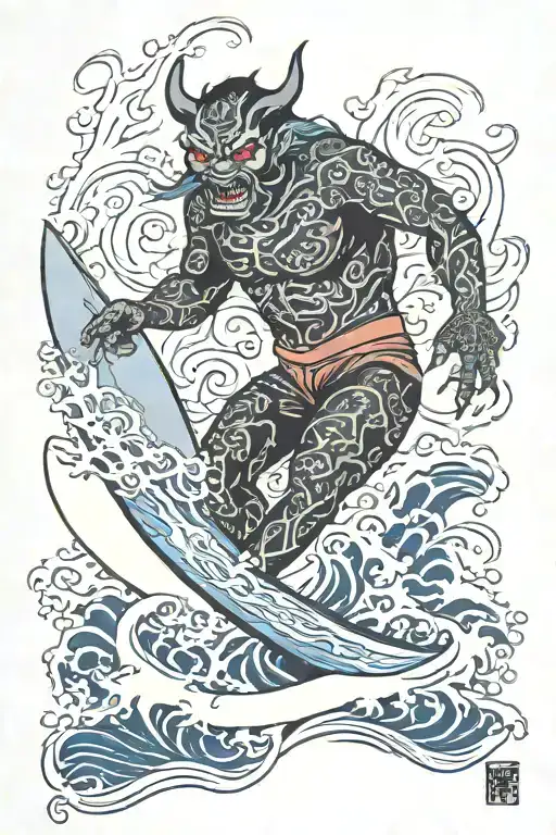 surfing devil tattoo design idea