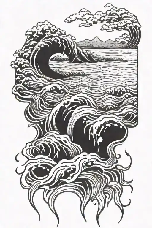 river flowing into ocean tattoo design idea
