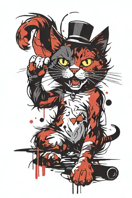 Angry cat playing tattoo design idea
