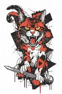 Angry cat playing tattoo design idea