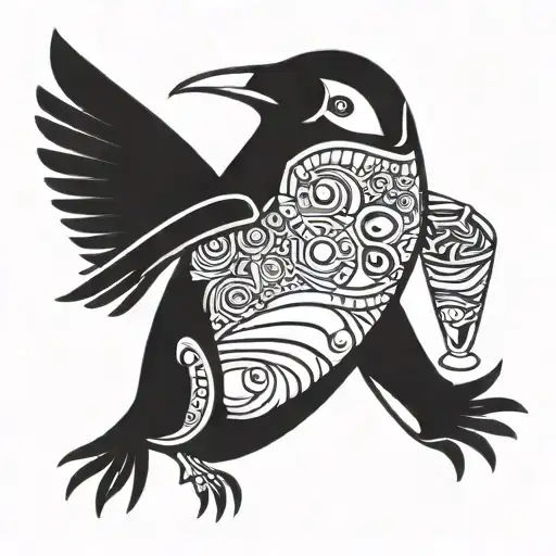 dancing disco penguin holding a cocktail tattoo design idea