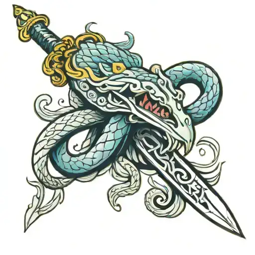 sword snake greek gods tattoo design idea