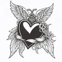 tilted heart locket with long angel wings tattoo design idea
