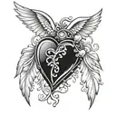 tilted heart locket with long angel wings tattoo design idea