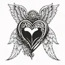 tilted heart locket with long angel wings tattoo design idea