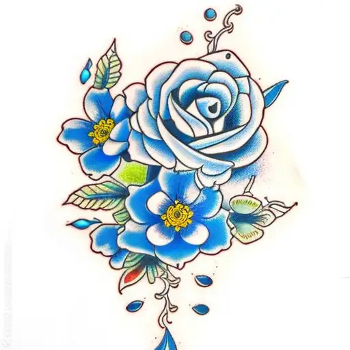 Glowing Blue Flowers tattoo design idea