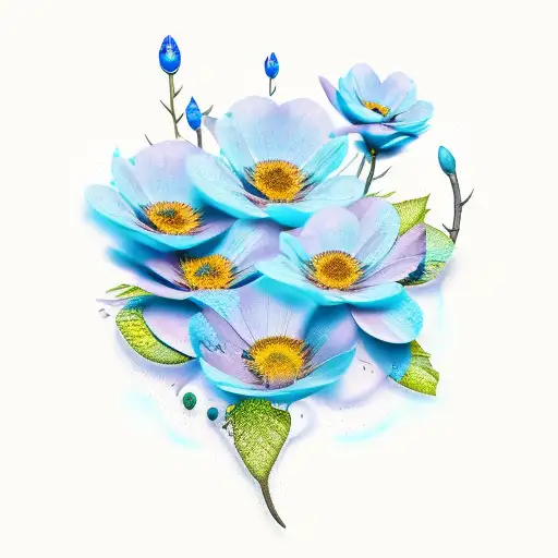 Glowing Blue Flowers tattoo design idea