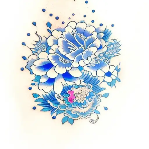Glowing Blue Flowers tattoo design idea