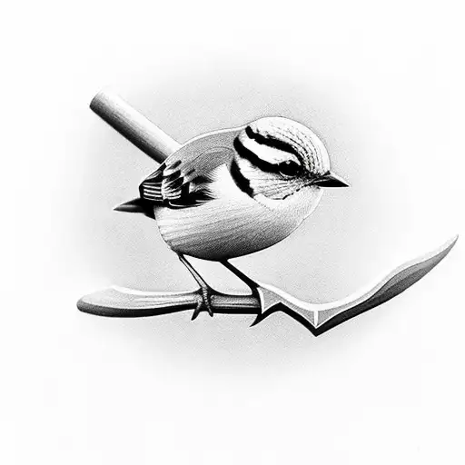 a small bird on an axe handle  tattoo design idea