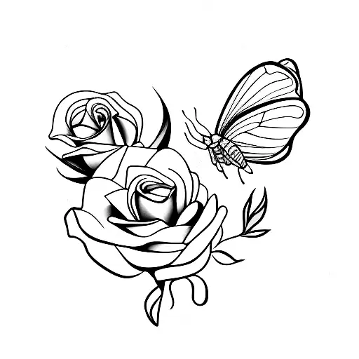 Mariposa, rosas, k, l, tattoo design idea