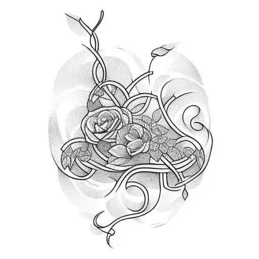 v at chest going to straight line down the bellying button, but vines and flowers as lines tattoo design idea