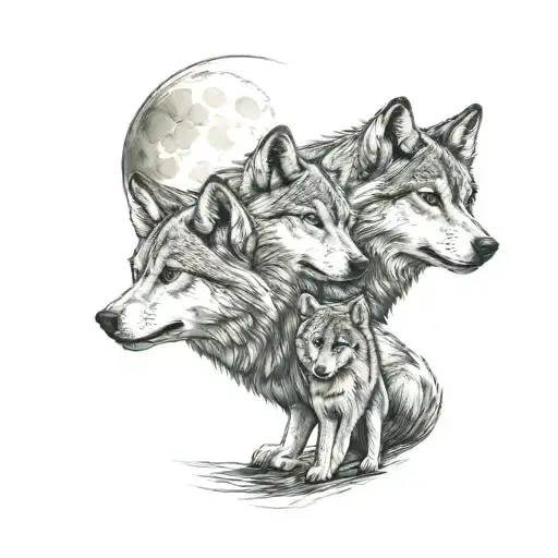 3 wolf children tattoo design idea