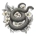 snake wrapped around cherry blossom branch tattoo design idea