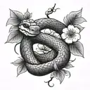 snake wrapped around cherry blossom branch tattoo design idea