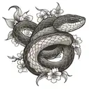 snake wrapped around cherry blossom branch tattoo design idea