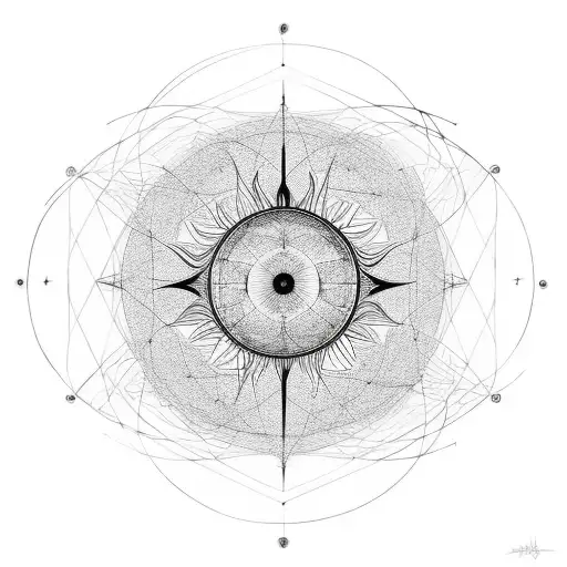 abstract sun made of simple lines which is also a wind rose tattoo design idea