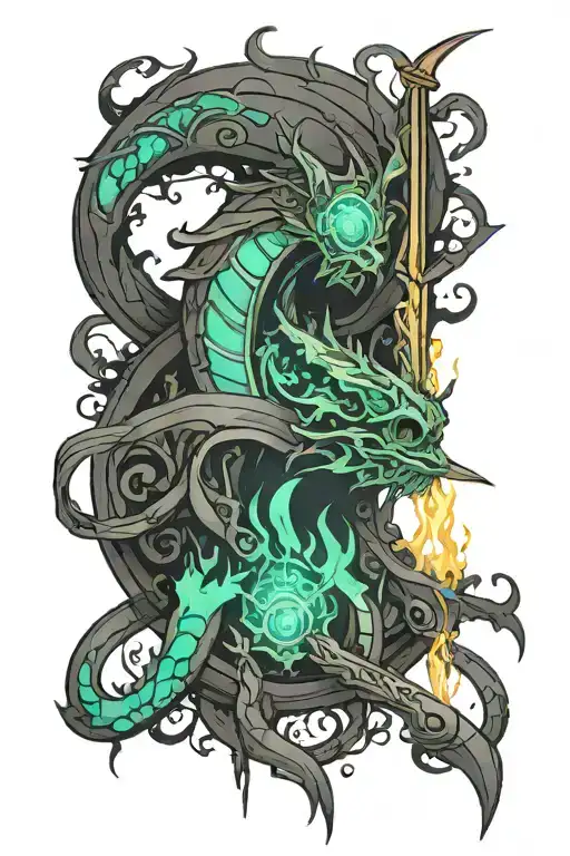 glowing shardblade with iridescent smoke trailing off it tattoo design idea