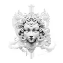 A dotwork illustration of a classical sculpture tattoo design idea