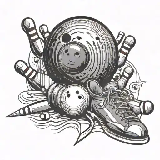 bowling ball and pins sur signe infini avec piste en fond tattoo design idea